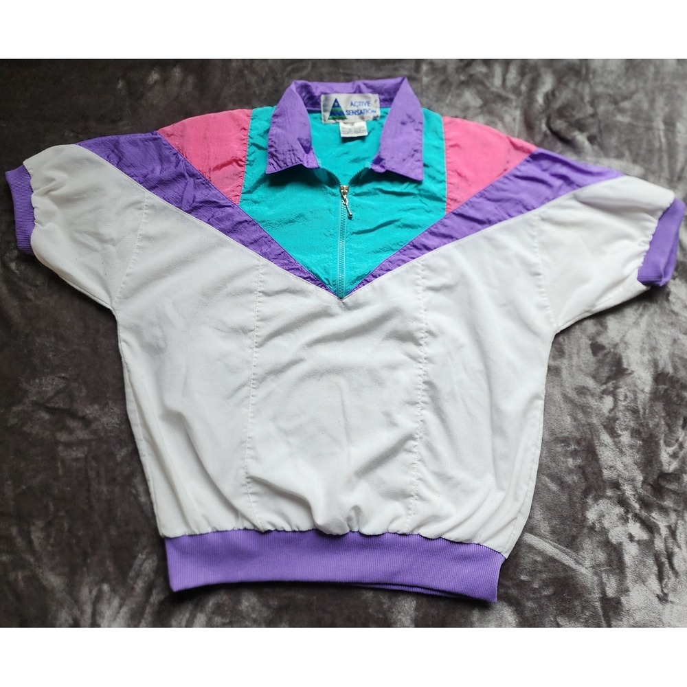 Active Sensation Vintage Colorblock Short Sleeve Windbreaker Womens Medium